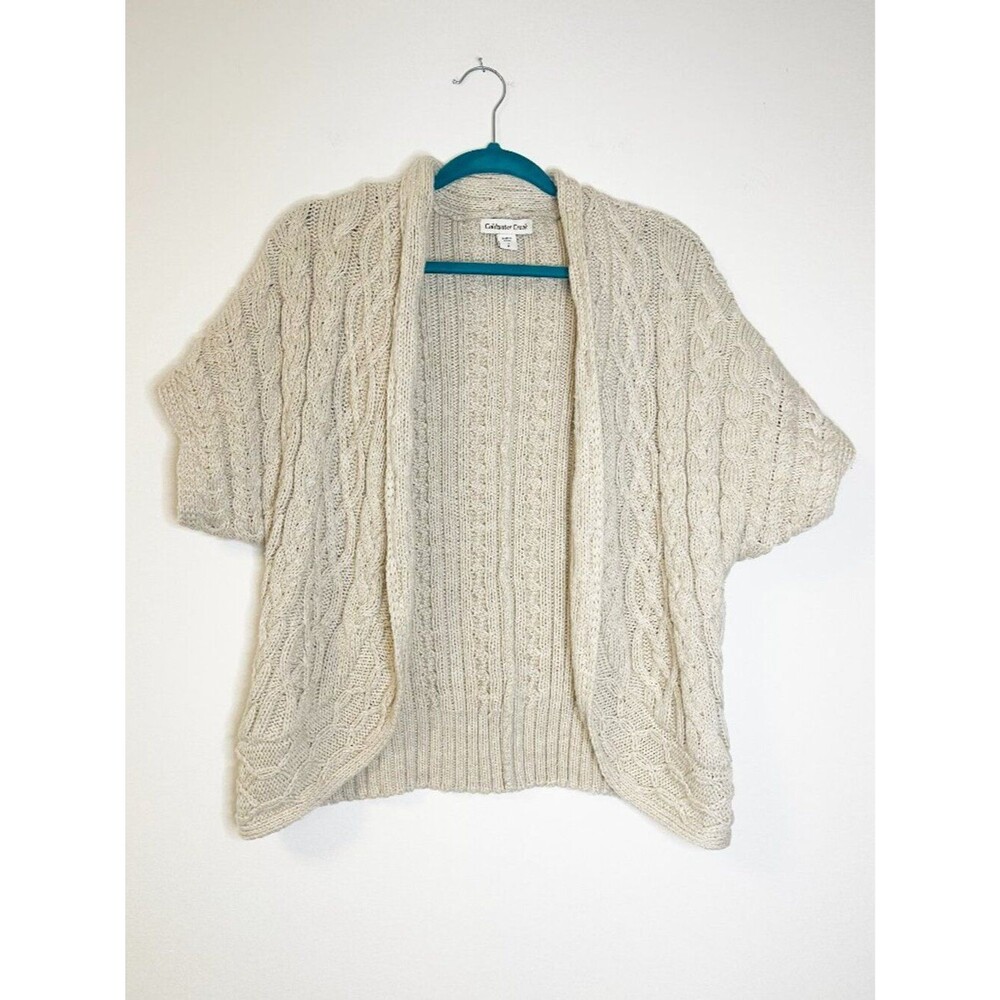 Coldwater Creek Cable Knit Cardigan Sweater Cream Open Front Cottagecore Small